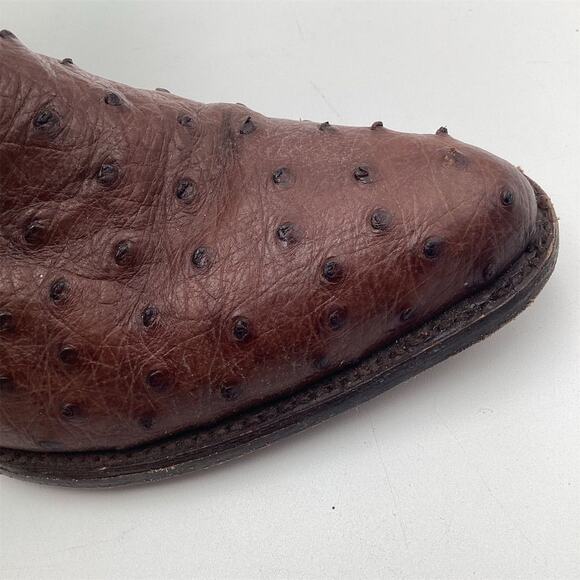 Men's Brown Ostrich Skin Western Boots Square Toe Mid-Calf - Picture 6 of 11